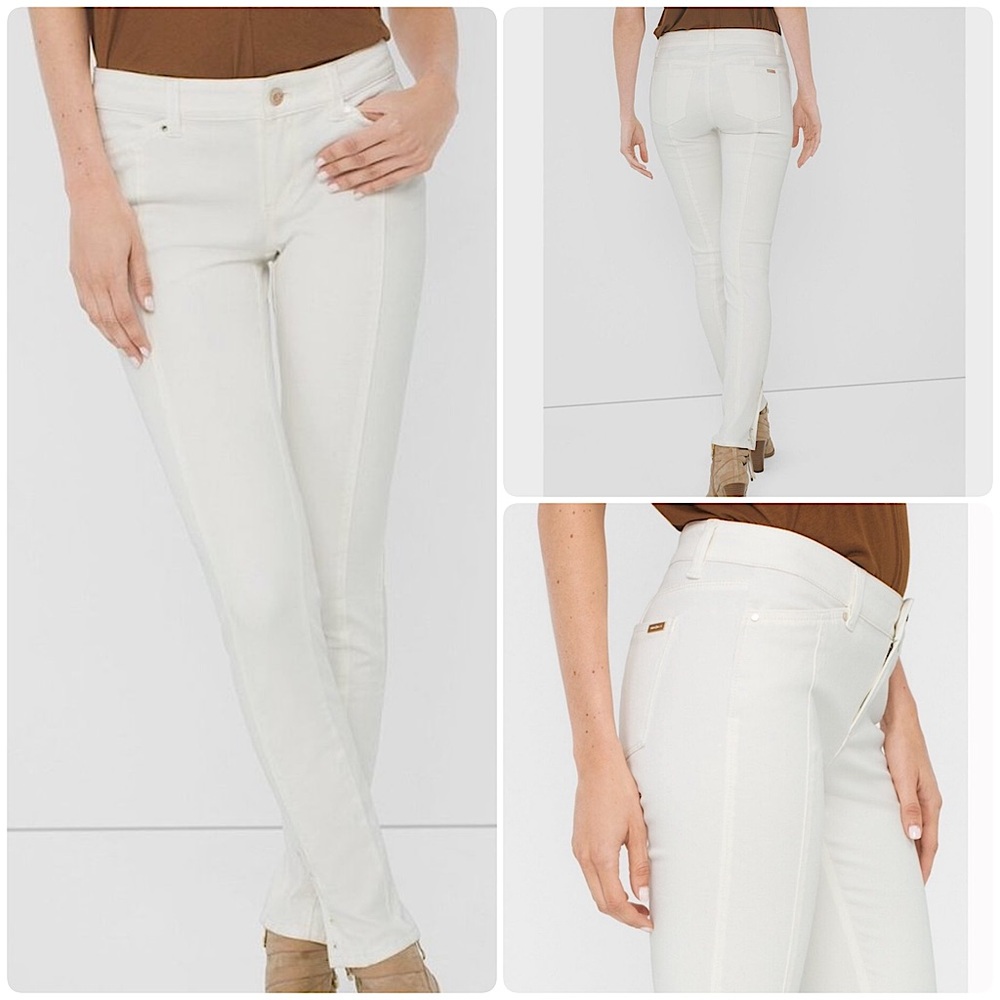 WHBM ECRU ANKLE BUTTON SKIMMER JEANS